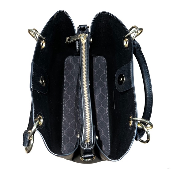 NWT Aldo Black Satchel Tote Bag with White|Black Snake Skin Bag Charm - Picture 6 of 14